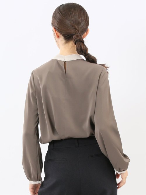 配色ボウタイ 長袖プルオーバーブラウス