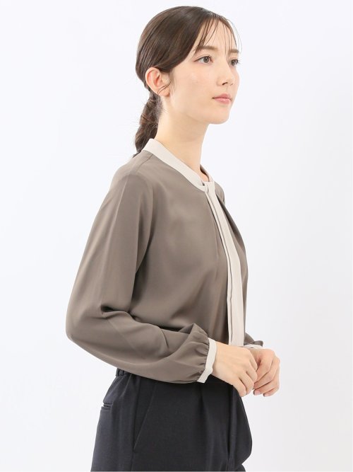 配色ボウタイ 長袖プルオーバーブラウス