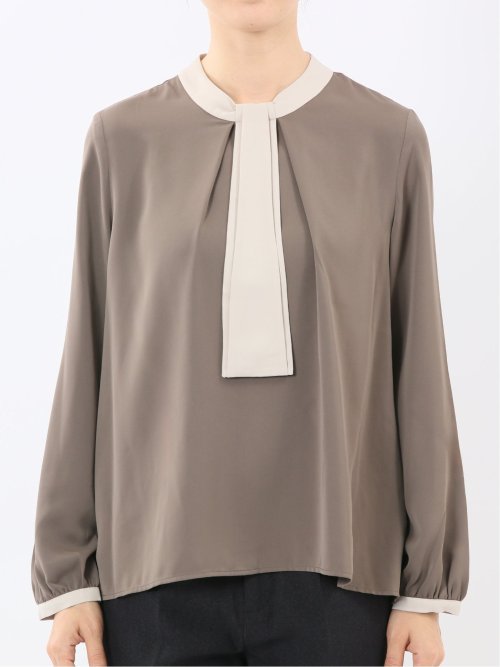 配色ボウタイ 長袖プルオーバーブラウス