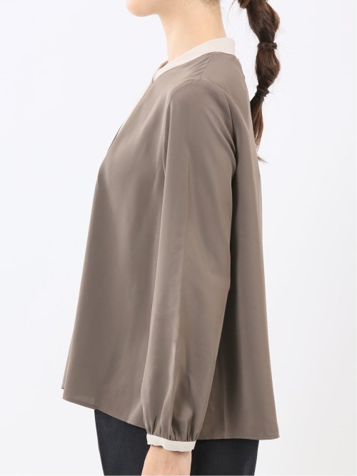 配色ボウタイ 長袖プルオーバーブラウス