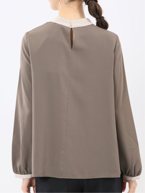 配色ボウタイ 長袖プルオーバーブラウス