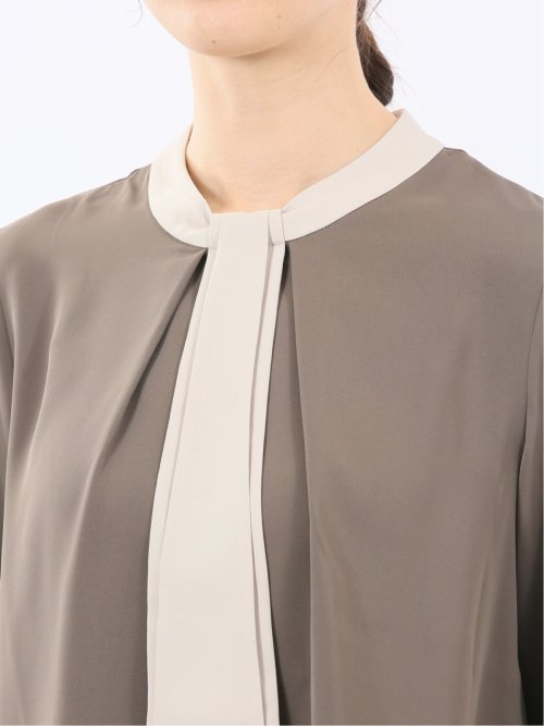 配色ボウタイ 長袖プルオーバーブラウス