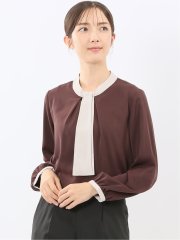 配色ボウタイ 長袖プルオーバーブラウス
