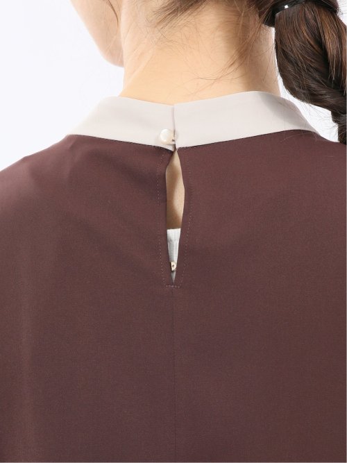 配色ボウタイ 長袖プルオーバーブラウス