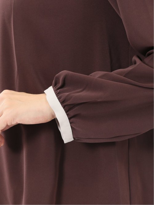 配色ボウタイ 長袖プルオーバーブラウス