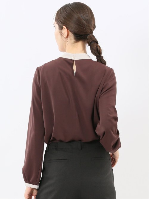 配色ボウタイ 長袖プルオーバーブラウス