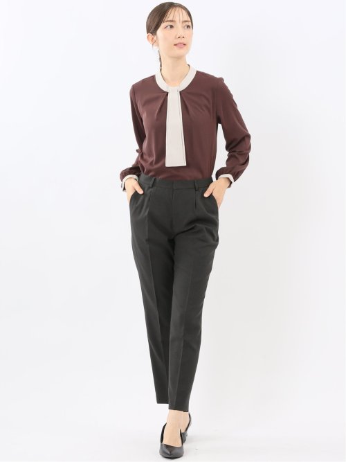 配色ボウタイ 長袖プルオーバーブラウス