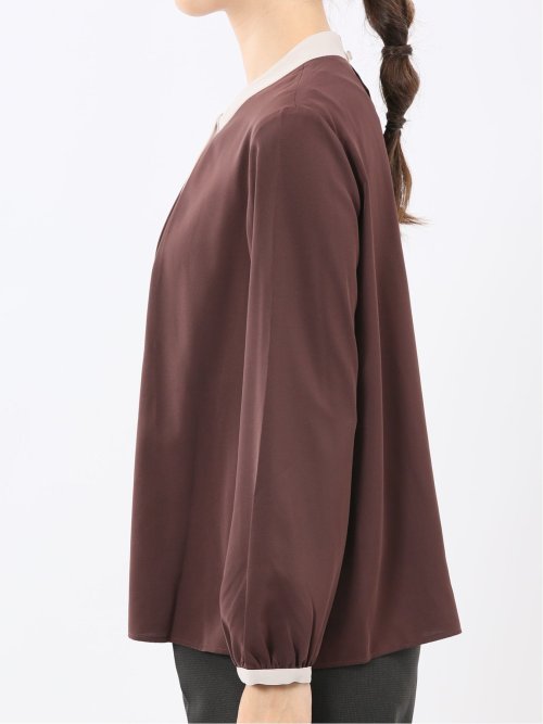 配色ボウタイ 長袖プルオーバーブラウス