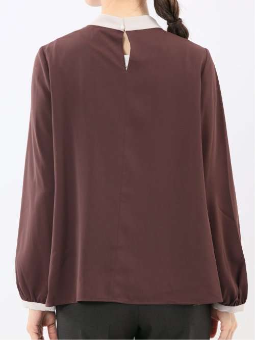 配色ボウタイ 長袖プルオーバーブラウス