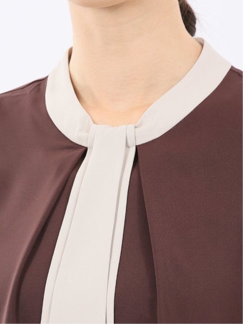 配色ボウタイ 長袖プルオーバーブラウス