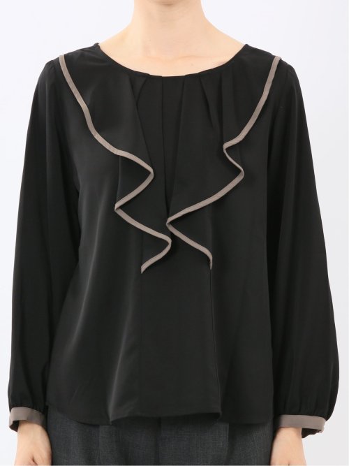 パイピングフリル 長袖プルオーバーブラウス