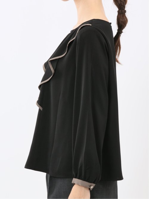 パイピングフリル 長袖プルオーバーブラウス