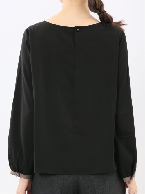 パイピングフリル 長袖プルオーバーブラウス