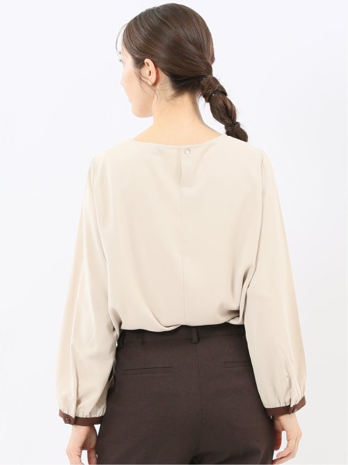 パイピングフリル 長袖プルオーバーブラウス