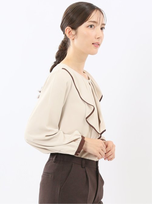 パイピングフリル 長袖プルオーバーブラウス