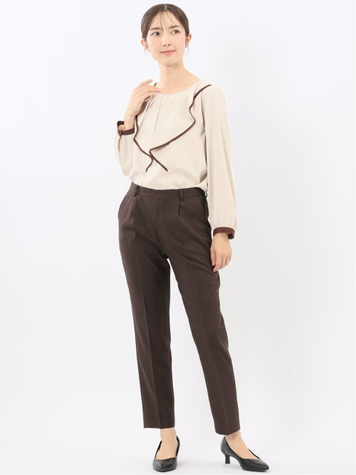 パイピングフリル 長袖プルオーバーブラウス