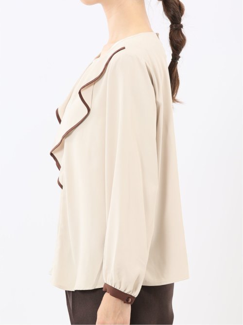 パイピングフリル 長袖プルオーバーブラウス