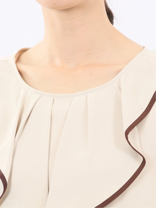 パイピングフリル 長袖プルオーバーブラウス