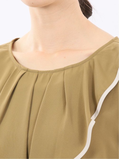 パイピングフリル 長袖プルオーバーブラウス