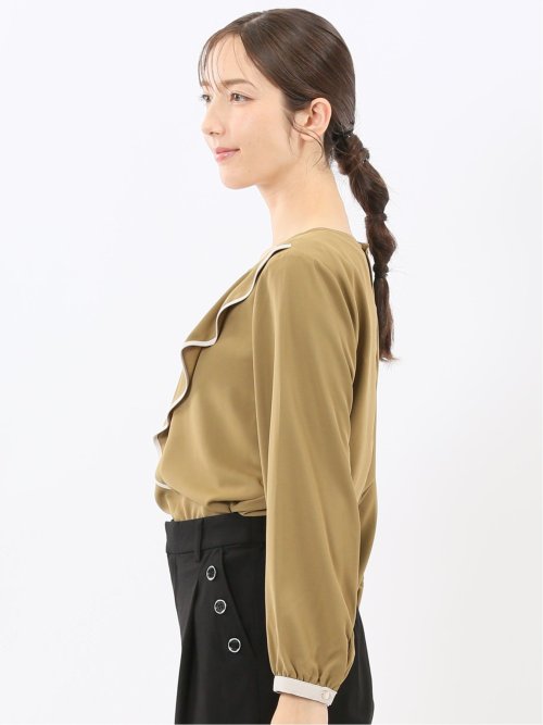 パイピングフリル 長袖プルオーバーブラウス