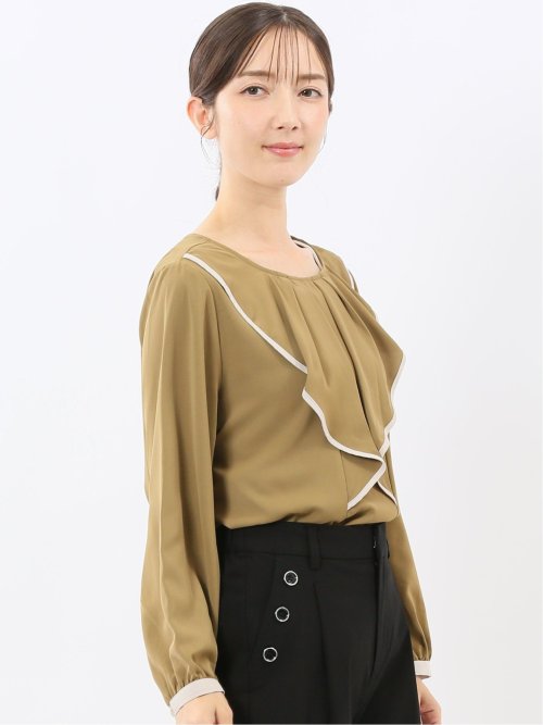 パイピングフリル 長袖プルオーバーブラウス