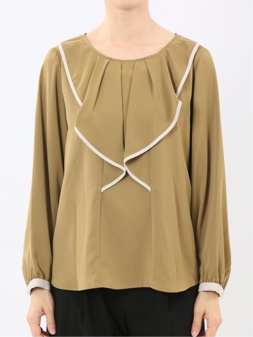 パイピングフリル 長袖プルオーバーブラウス