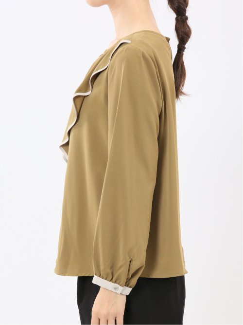 パイピングフリル 長袖プルオーバーブラウス