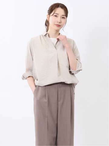 脇タックかぶり スキッパーシャツチュニック