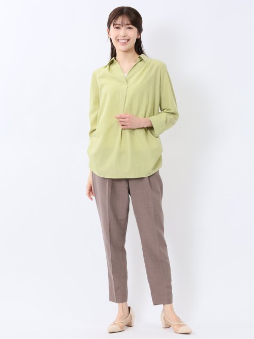 脇タックかぶり スキッパーシャツチュニック