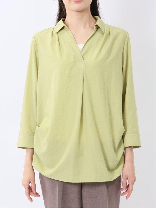 脇タックかぶり スキッパーシャツチュニック