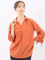 袖リボンかぶり スキッパーシャツチュニック