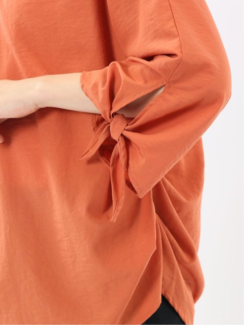 袖リボンかぶり スキッパーシャツチュニック