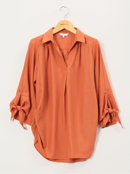 袖リボンかぶり スキッパーシャツチュニック