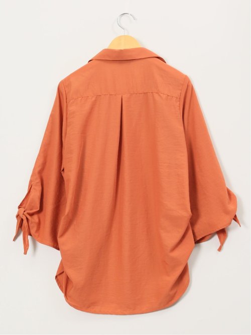 袖リボンかぶり スキッパーシャツチュニック