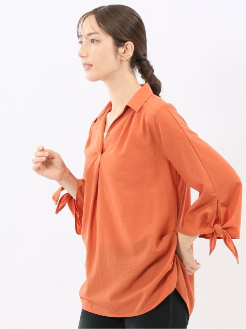 袖リボンかぶり スキッパーシャツチュニック