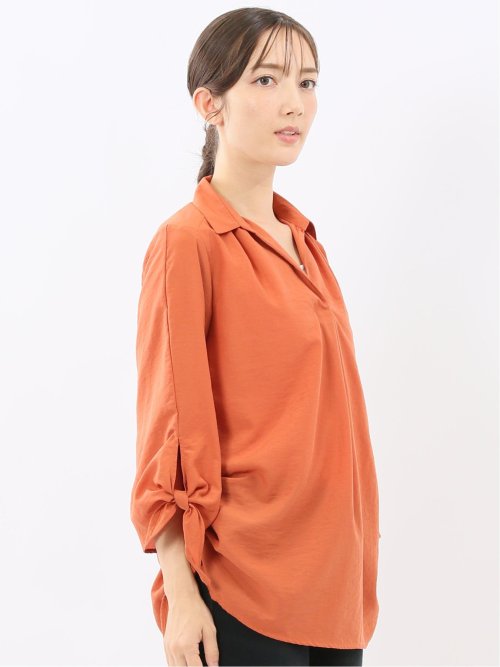 袖リボンかぶり スキッパーシャツチュニック