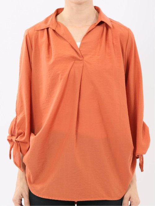 袖リボンかぶり スキッパーシャツチュニック