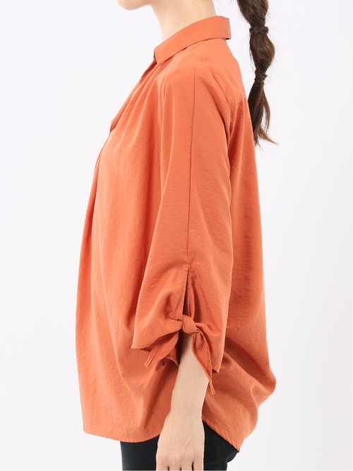 袖リボンかぶり スキッパーシャツチュニック