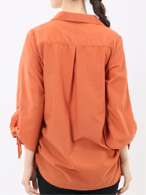 袖リボンかぶり スキッパーシャツチュニック