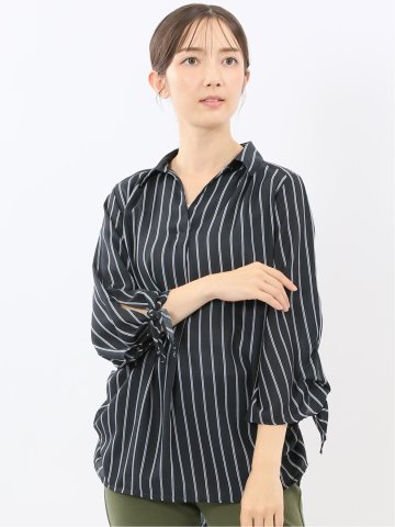 袖リボンかぶり スキッパーシャツチュニック