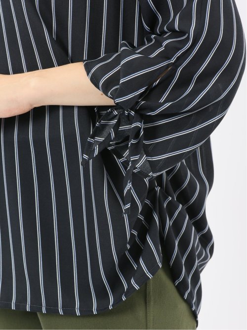 袖リボンかぶり スキッパーシャツチュニック