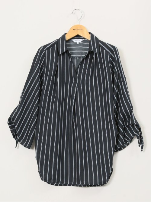 袖リボンかぶり スキッパーシャツチュニック