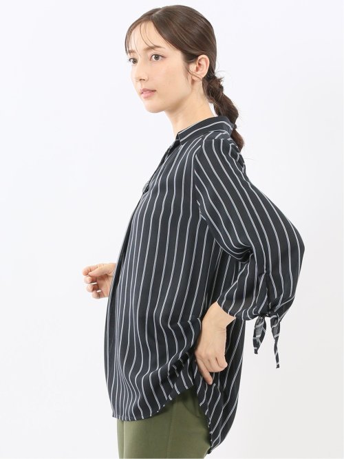 袖リボンかぶり スキッパーシャツチュニック