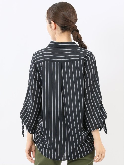 袖リボンかぶり スキッパーシャツチュニック