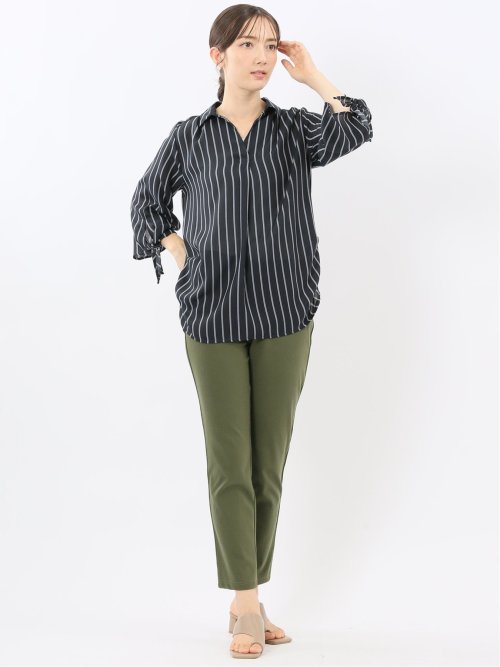 袖リボンかぶり スキッパーシャツチュニック