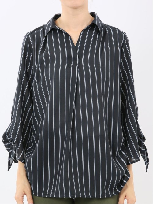 袖リボンかぶり スキッパーシャツチュニック