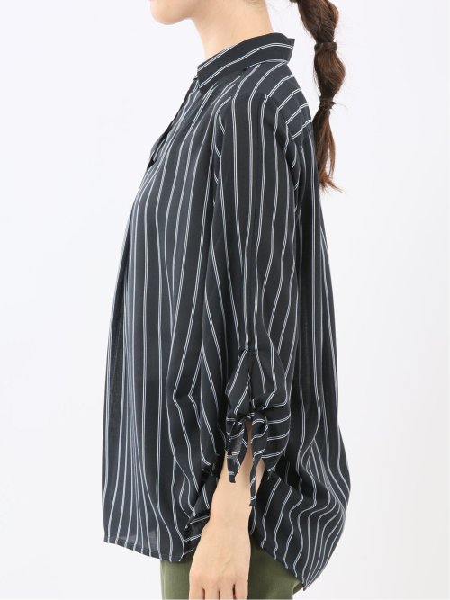 袖リボンかぶり スキッパーシャツチュニック