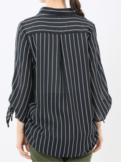 袖リボンかぶり スキッパーシャツチュニック