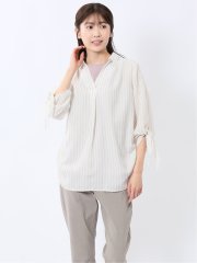 袖リボンかぶり スキッパーシャツチュニック