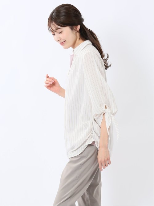 袖リボンかぶり スキッパーシャツチュニック